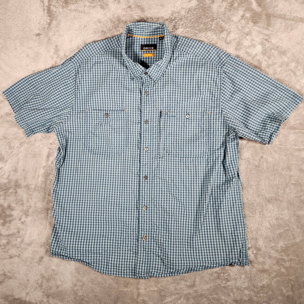 Orvis Button Down Shirt Mens XL Blue Excellent‎ Gingham Active Fit S/S 296678